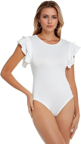 TTPSRY Body Donna Maniche Corte con Volant Bodysuit Elegante Aderente Bodysuit Contenitivo Modellante Outfit Estivo Abbigliamento Casual