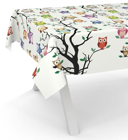 ANRO Wachstuchtischdecke Wachstischdecke Wachstuch Tischdecke abwaschbar Gartentischdecke Rund Oval Eckig 100x140cm Schnittkante Eule