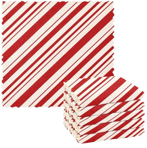 Amooorous Red and White Christmas Stripes Microfiber Cleaning Cloths Tea towell Dish Towels Terry Kitchen Hand Towels Towels Country Cleaning Color (longword) 11x11in 6 Piecing