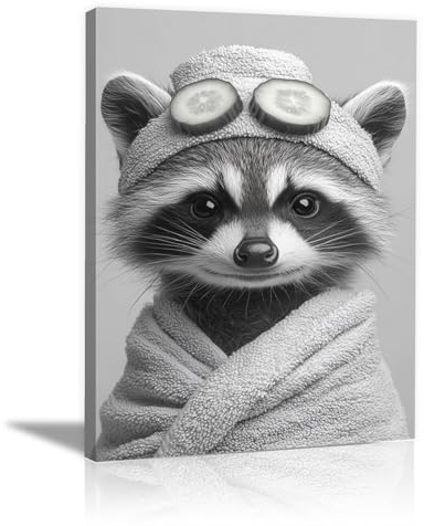 TODOAA Bilder Deko WC Wandbild, Niedliche Tiere Badezimmer Bad Toilette Kunstdruck Bild auf Wanddeko - lustige Wandbilder Leinwand Poster Aesthetic Room Decor - 20x30cm Gerahmt(Schwarz)