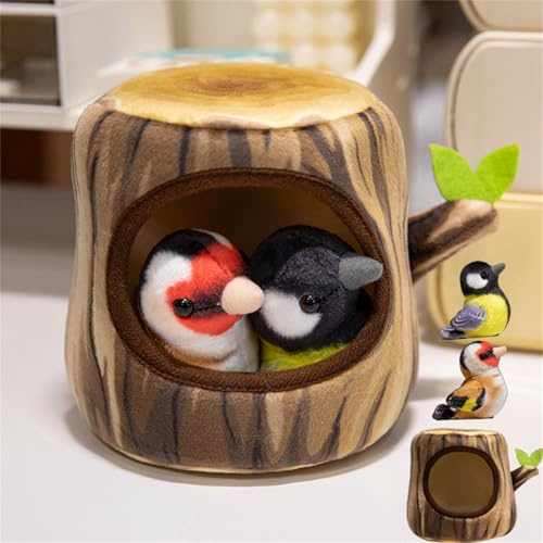 Champracer vogel Plüschpuppe, Kreative Baumhöhle & Kuscheltier Stofftier Mit 2/3 Bunter Plüschkissen Für Home Deko
