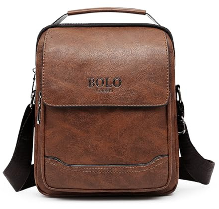 Vologle Umhängetasche für Herren, Handtasche Herrentasche klein, Mode Crossbody-Tasche mit verstellbarem Riemen für den täglichen Gebrauch, Freizeit, Reisen, Geschäft (Dunkelbraun)