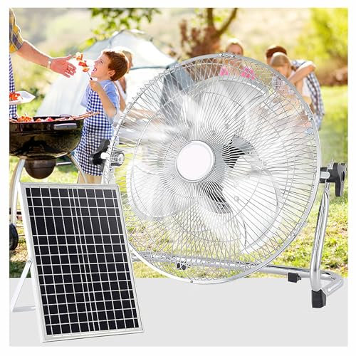SFNIOKFG Solar Charging Fan,High-speed Quiet Camping Fan, Industrial Fan,Floor Fan,with 12 Speeds,Use for Home, Bedroom Outdoor/Indoor (adapters/solar panels) (Color : White, Size : 20in(52cm))