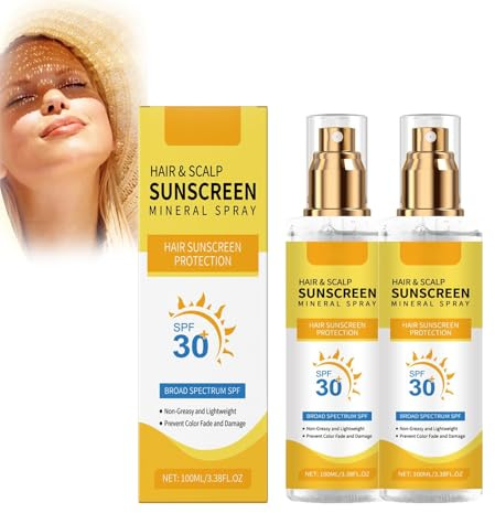 Hair & Scalp Sunscreen, Hair & Scalp Sun Protection Spray SPF30, Hair Sun Protection Spray, Non-Greasy Formula, Prevent Hair Color Fade/Dryness, Suitable for Hiking/Beach/Running (2)
