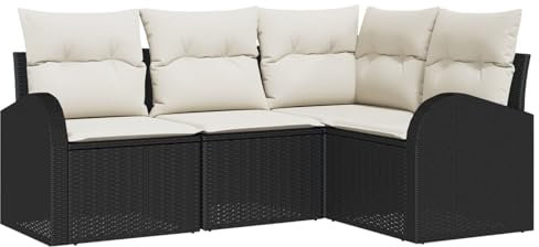 vidaXL Trädgårdsoff set 4 delar med dynor utomhus modulär beige och svart poly rattan möbler för patio balkong sittplatser bekväma stiliga sektioner väderbeständiga
