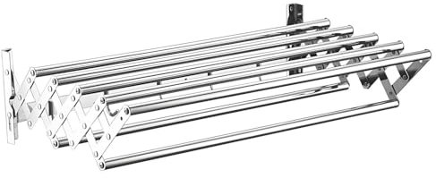 OBABO Wall Mount Extendable Drying Rack,Strong Durable Wall Drying Rack Stainless Steel Clothes Retractable Folding Drying Rack for Indoor and Outdoor,Silver-70cm