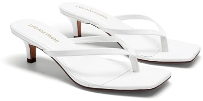 DREAM PAIRS Kitten Heels for Women Flip Flop Low Heels Square Open Toe Sandals Thong 1.96 Inch Heeled Sandals for Summer Vocation,Size 7,White,SDHS25001W