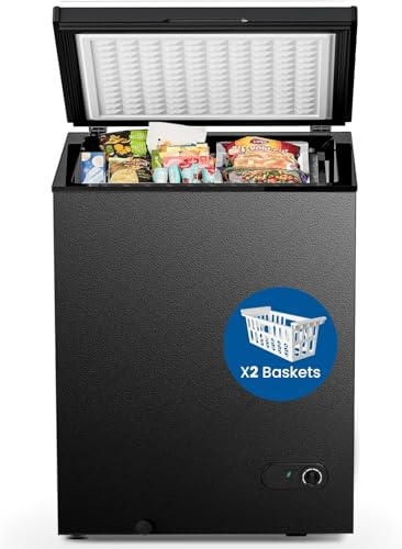 Electactic Chest Freezer 3.5 Cubic Feet Compact Freezer with 2 Removable Baskets, Free Standing Top open Door Deep Freezer, Adjustable Temperature for Home Dorm, Bar, Basement, Kitchen