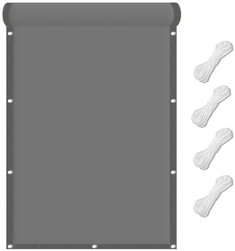 Rechteck Sonnensegel 100 x 600 cm Wasserdicht Quadratisch Balkon Sichtschutz Uv-Schutz-Polyestergewebe mit Seil Ideal für Schwimmbäder Partys Und Outdoor-Aktivitäten, Hellgrau