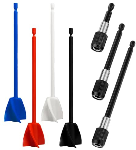 4 Piece Paint Mixing Paddle and 3 Piece Stirrer Extension Rod, Epoxy Resin Mixing Paddle, Painting Pigment Mixer, Drilling Paint Mixer, Easy to Install and Clean.