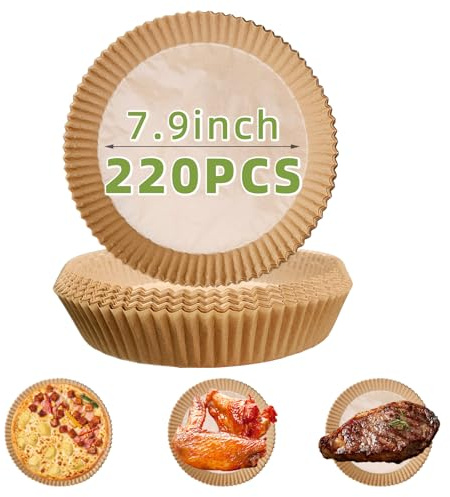 Papier de Cuisson, 220 pièces Ronde 7,9 /20cm non blanchie imperméable à l'huile et Air Fryer Papier Cuisson anti-adhésif pour micro-ondes à rôtir 5-8QT (Ronde 20-23cm / 7.9 ''-9 ''-220 pièces)