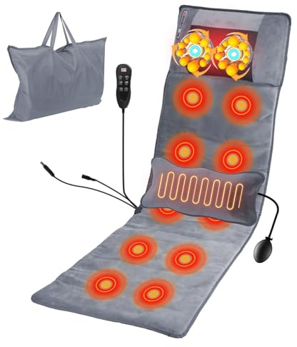 KOCASO Full Body Electric Massage Mat with Heat Vibration Massage Pad Cushion Back Massage Mattress Chair Pad with Neck Massage Pillow with 10 Vibration Motors Timer for Home Office/53.14*19.68 inch