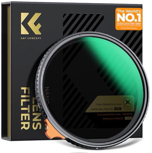 K&F CONCEPT 49mm Filtre ND2-32 Variable de True Color Faible Réflectivité | HD,Nano-revêtement de 28 Couches,Étanche,Verre optique,Résistant à l’huile et aux rayure,Cadre CNC Antidérapant,Nano-X,FN718