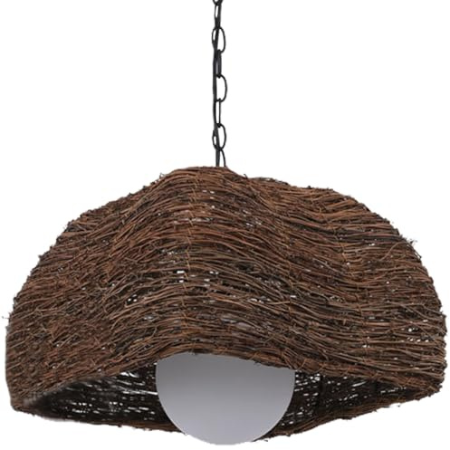 HKOLIMB Lampadario in Rattan Naturale Intrecciato, Lampadario in Vimini a Forma di Cesto, Paralume per Lampada a Sospensione Fatto a Mano, Lampada da soffitto Rustica Regolabile, per Cucina,