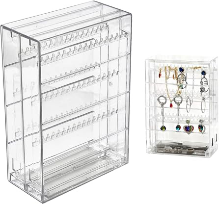 letuxaamz Rangement Bijoux, Boite a Bijoux Rangement Coiffeuse Transparente en Acrylique, Boîte à Bijoux Femme Anti-Poussière avec Présentoir pour Boucles d'Oreilles Colliers Bracelet