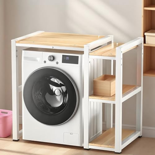Meuble de Rangement pour Machine à Laver à Tambour, meuble machine laver et seche linge, avec pieds antidérapants et silencieux, pour salle de bain, buanderie ou balcon(White)