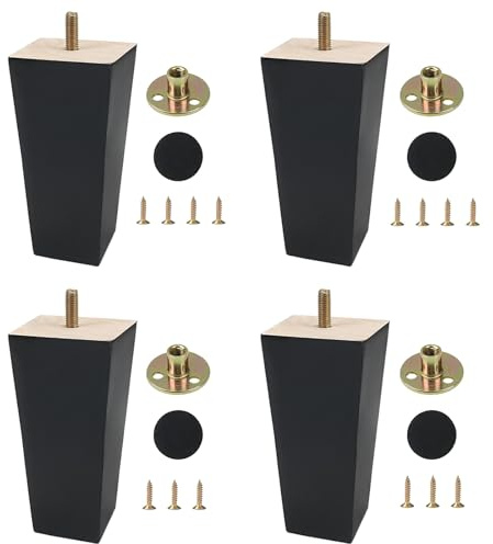 CxutSa Wooden Furniture Legs 15cm/6inch Solid Wood Sofa Legs Set of 4 Chair Legs Table Legs Black Furniture Replacement Feet M8 Thread with Mounting Plates Screws Non-Slip Mat for Bed Couch Cabinet