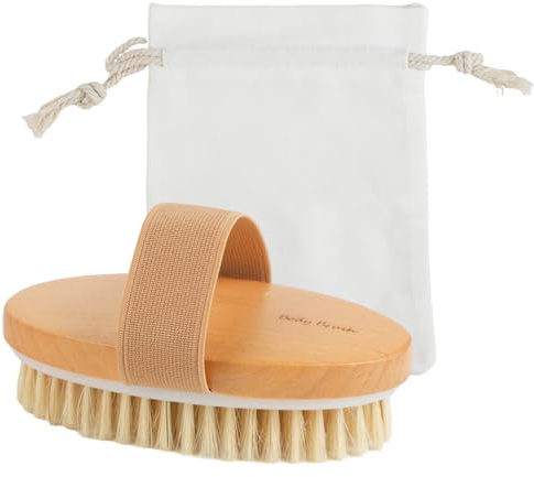 Spazzola Corpo a Secco Setole Naturali Doppia Azione per Massaggio Esfoliazione e Dry Brushing Spazzola da Bagno con Manico in Legno Stimola la Circolazione