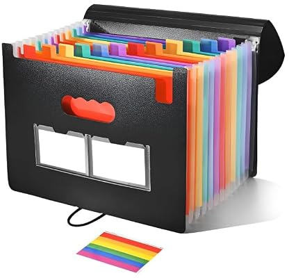 Expanding File Folder, 13 Pockets A4 Accordion File Organiser, Plastic Accordion Document Organiser, Portable Filing Wallet for Home & Office & School