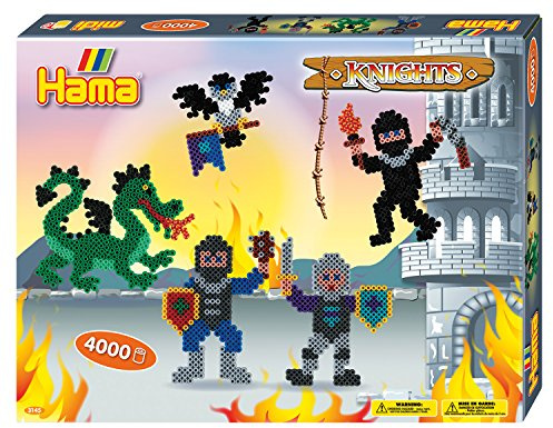 Hama Perlen 3145 Geschenk-Set Ritter mit ca. 4.000 bunten Midi Bügelperlen mit Durchmesser 5 mm, Motivvorlagen und Stiftplatten, inkl. Bügelpapier, kreativer Bastelspaß für Groß und Klein