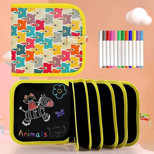 Smyidel Tabla de Dibujo Portátil para Niños, Tablero de Dibujo de Graffiti, Bloc de dibujo portátil borrable, reutilizable,12 bolígrafos borrables de Color 14 Página