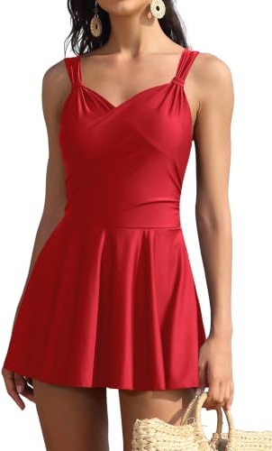 SHEKINI Maillot De Bain Une Pièce pour Femmes Robe De Bain Croisée à Col en V avec Maillot De Bain à Pli Ventre