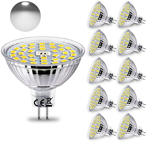 HiBay 10er LED Lampen 12V GU5.3 Kaltweiß 6000K AC/DC Leuchtmittel 4W Birnen 400 lm, Ersetzt 35W 45W, Nicht Dimmbar | MR16 LED Birnen 400lm Ersetzt 45W Spot Nicht dimmbar AC/DC 230V für Innen