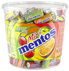 Mentos Mini, Caramelle Confettate, Gusto Fragola, Mela, Arancia, Limone, Confezione da 120 Mini Roll Incartati Singolarmente, Secchiello Ottimo da Condividere per Feste, Compleanni