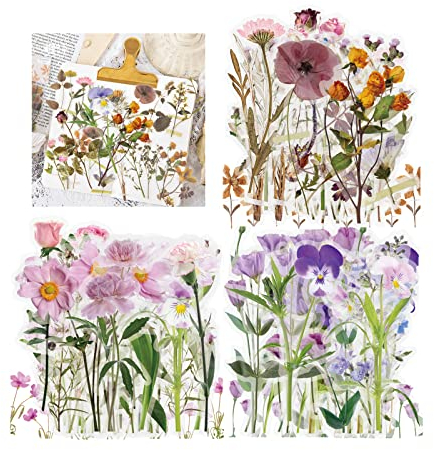 120 Stück Blumen Scrapbooking Aufkleber, Vintage Scrapbook Sticker für Fotoalbum Sammelalbum Notizbuch Tagebuch Laptops DIY Dekoration