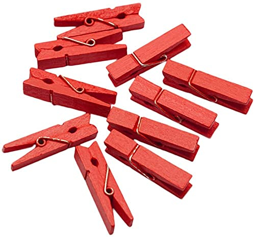Anawakia Pack of 50 Wooden Clothes Pegs Mini Wooden Clothes Pegs for Photos Arts Crafts Decorative Pegs Wooden Photo Paper Peg 3.5 cm (Red)