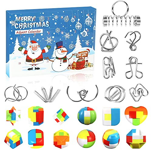 Calendario de Adviento Puzzle, 24 Piezas Calendario de Navidad Rompecabezas de Metal y Plástico, Para la Cuenta Regresiva Vacaciones Niños Adolescentes Adultos Desafío