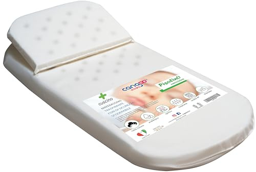 CANGOO CARE© Completo colchón cojín para cochecito, agujeros de seguridad transpirables, funda de algodón 100%, desinfectado, hipoalergénico, antibacteriano, extraíble, 72x33x4, fabricado en Italia