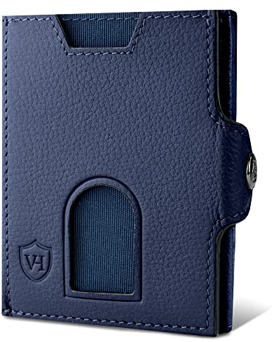 VON HEESEN Slim Wallet mit Münzfach & RFID Schutz - Leder Geldbörse Herren klein - Mini Geldbeutel Damen Portmonee - Kartenetui Echtleder Karten Portemonnaie - Kreditkartenetui Blau