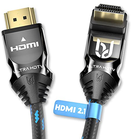 Ultra HDTV 270° 8K HDMI 2.1 Kabel - 3m, Winkel-Stecker, 48 Gbps, 8K@60Hz, 4K@120Hz - Knickschutz - Nylon-Mantel