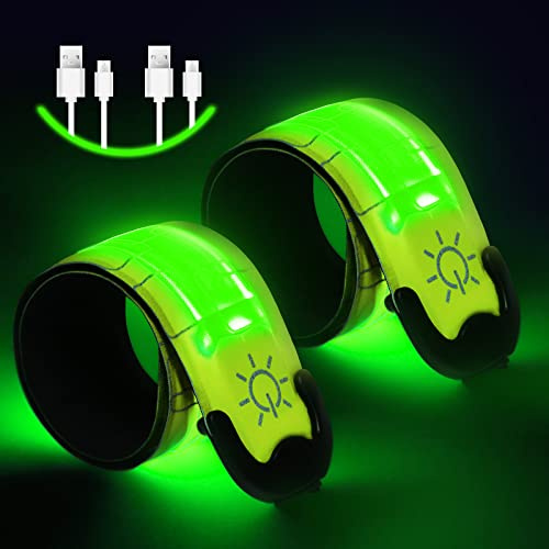 flintronic Uppladdningsbart LED-armband med tre lägen, LED-armband för löpare, reflekterande band för nattjogging, jogging, utomhussporter, cykling, 2 st, gul