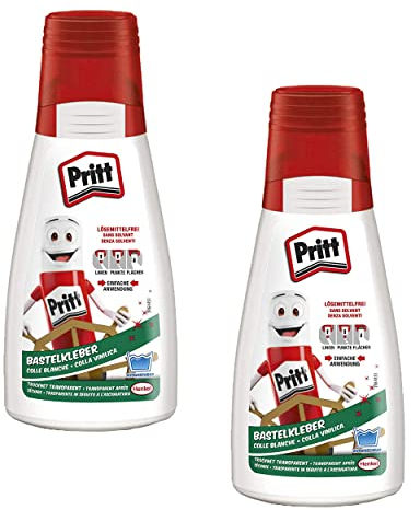 Pritt pegamento para manualidades, 2 frascos de 100 g de pegamento multiusos de secado transparente para casa, la escuela o la oficina, pegamento blanco para manualidades para niños