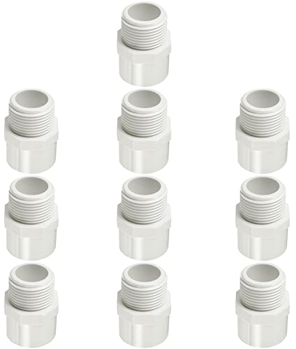 Fitvell 3/4 PVC Pipe Fitting Adapter Connector Union Coupling Schedule 40 (Slip Socket x NPT Male Pipe Thread) Pack of 10