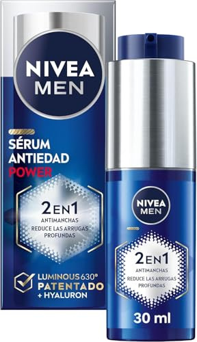 NIVEA MEN POWER Serum Antiedad 2 en 1 Antimanchas y Antiarrugas (1 x 30 ml), serum facial hidratante con Luminous 630 para hombre, serum antimanchas con ácido hialurónico