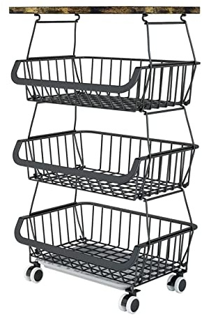 Cestino per frutta a 4 livelli, cestino per frutta e verdura, contenitore impilabile, supporto per riporre frutta con ruote, carrello per verdure per ripostiglio da cucina, 40 x 30 x 72 cm