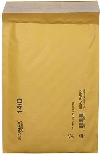 Netuno 10 Stück Luftpolster Versandtaschen Braun D/14 200x 275 mm Ecomax Vollpapier Luftpolsterversandtaschen ohne Plastik Papierumschläge gepolstert ökologische Schutzversandtasche 100% recyclebar
