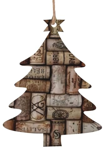 Weinkorken gedruckt Weihnachten Holz Ornamente, Weihnachtsbaum Form Weihnachtsdekoration für Zuhause, Party, Weihnachtsdekoration