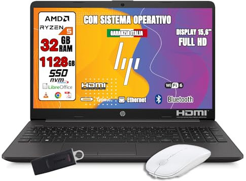 HP 250R G9 NUOVO • Ram 32Gb Ddr4 • Cpu intel core i5 fino a 4 Ghz • 15,6 Full Hd • Wifi • Bluetooth • SSD NVME 512GB NVME • SISTEMA OPERATIVO • OFFICE 365 • MOUSE + LETTORE DVD