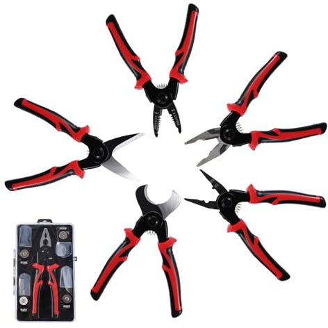 Pindex Set di pinze multifunzione 5 in 1 in valigetta per officina, set di pinze crimpatrici intercambiabili, tagliafili, tagliacavi, pinze spelafili, forbici