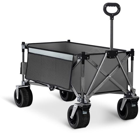 Voyager 200L Heavy Duty Festival Trolley on Wheels, Collapsible Beach Wagon, Portable Camping Cart with Adjustable Handle, Foldable Outdoor Trolley, 150kg Capacity with Drink Holder, Grey