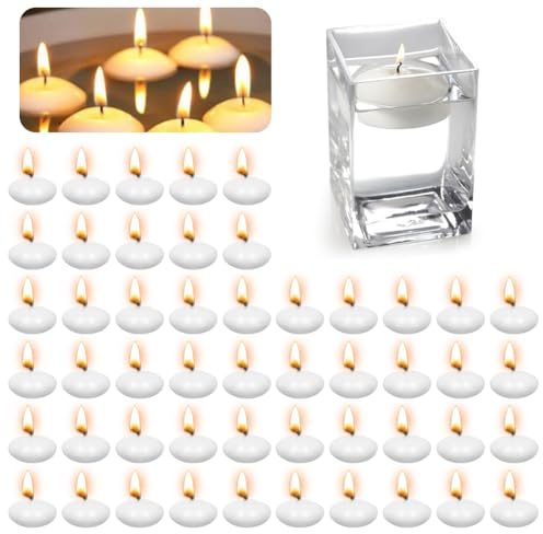 50 velas flotantes, velas flotantes sin perfumar, velas flotantes, velas de té, velas de agua, velas flotantes para piscina de boda, spa, bañera de San Valentín, cena, decoración navideña