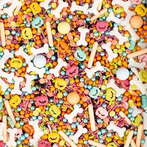 Super Streusel Kürbissimo - Halloween Streusel Sprinkles, Tortendeko | Halloween Streuseldeko mit Kürbissen, Knochen & Spinnen, essbare Kuchendeko für Muffins & Cupcakes