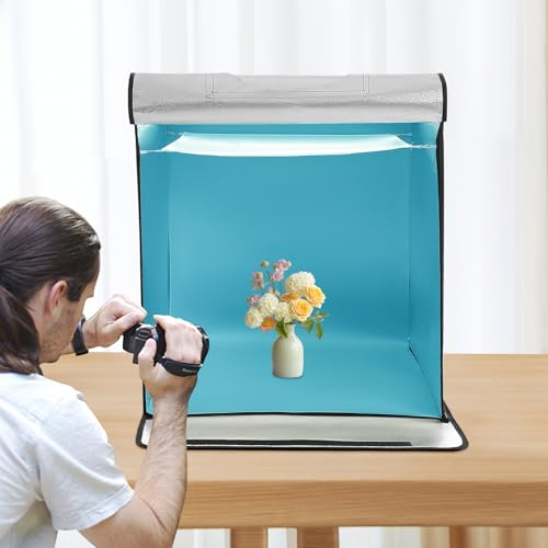 Kit de studio photo - 60 x 60 cm - Boîte à lumière pliable - Cube lumineux - Pour photographie professionnelle - Intensité variable - Avec bandes lumineuses LED mobiles de 5500 K - 5 arrière-plans