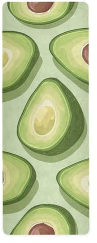 Dünne Yogamatte mit niedlichem Cartoon-Avocado-Motiv, rutschfest für Hot Yoga, bedruckt, Naturkautschuk, mit Tragetasche, 180,3 x 66 cm