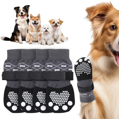 Doppelseitiger Anti Rutsch Hundesocken, Hunde Pfotenschutz mit verstellbaren Klettverschlüssen, geeignet für kleine, mittlere und große Hunde