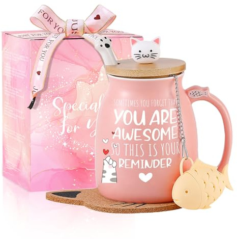 MengCat Gifts for Women Cute Cat Mugs Birthday Firendship Gift for her Kawaii Coffee Cup Thank You Leaving Gifts for Women Best Friend Colleague Sister Tea Cup Christmas Xmas Presents